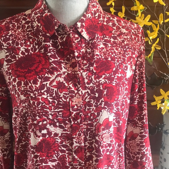 Tory Burch Tops - || Tory Burch || Red Silk Floral Blouse